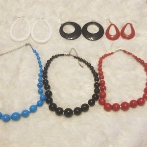 Lot beaded jewelry - black, red, blue, white
